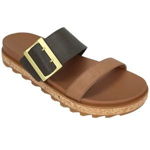 Sorel Roaming Decon Tan Olive Green Leather Womens Sandals Size 8M